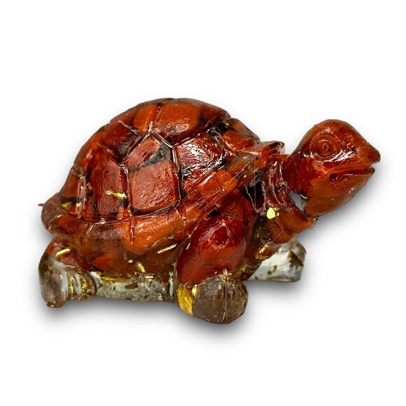 Resin Turtle Inlaid Red Jasper 1" Figurine Clear Root Chakra Balance Power - Picture 2 of 8